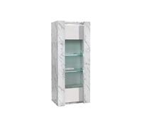Altobuy Vitrine 1 porte PRAVA laquée blanc effet marbre avec LEDs
