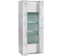 Vitrine 1 Porte Droite Laquée Blanc et Effet Marbre avec Leds - PRAVA -