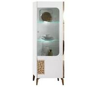AltoBuy SAFARY - Vitrine 1 Porte Droite Laquée Blanc et Or Décor Sérigraphié