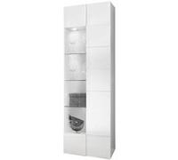REBECCA - Vitrine 1 Porte Finition Blanc Laqué Relief Weiss Damiers et Leds -