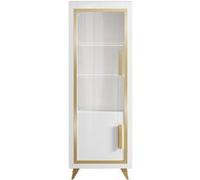 JEMMA - Vitrine 1 Porte Gauche Laquée Blanc et Décor Doré avec Leds -