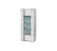 Vitrine 1 Porte Gauche Laquée Blanc et Effet Marbre avec Leds - PRAVA -