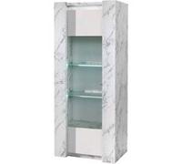 PRAVA - Vitrine 1 Porte Gauche Laquée Blanc et Effet Marbre avec Leds