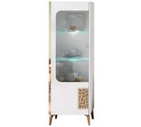 SAFARY - Vitrine 1 Porte Gauche Laquée Blanc et Or Décor Sérigraphié - TOPLINE