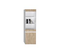 AltoBuy Chris Oak - Vitrine 1 Porte Laquée Blanc Brillant Aspect Bois avec LED