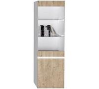 AltoBuy Chris Oak - Vitrine 1 Porte Laquée Blanc Brillant Aspect Bois avec LED