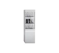 AltoBuy Chris White - Vitrine 1 Porte Laquée Blanc Brillant Fond Imitation Marbre avec LED