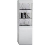 AltoBuy Chris White - Vitrine 1 Porte Laquée Blanc Brillant Fond Imitation Marbre avec LED