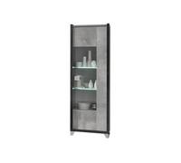 Vitrine 1 Porte Réversible Gris Aspect Pierre avec Led - HOFFMAN -