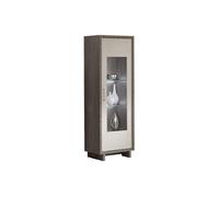 Vitrine 1 Porte Réversible Gris Metallisé et Gris Mat avec Leds - AUXANE -