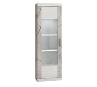 Vitrine 1 porte réversible + Led blanche et aspect marbre gris-brun - NERVY
