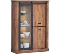 Vitrine 1 porte vitrée coulissante LED Elo Naturel fonce G