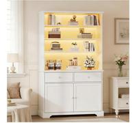 Vitrine 100x38x170cm, vitrine verticale avec 2 portes, vitrine en verre avec LED, meuble de salon avec 2 tiroirs, bibliothèque,blanc
