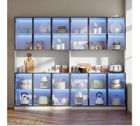 Vitrine 12 Portes En MDF Blanc Vaisselier LED FloraGrace Pour Salon Ou Chambre Avec Soft-Close Et Anti-Basculement 240x34x200cm