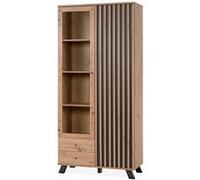 Vitrine 2 portes 2 tiroirs coloris chêne/anthracite Medan - Naturel -