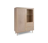 Vitrine 2 portes 2 tiroirs - Décor chene sonoma - L 101,4 x P 40 x H 139 cm - BALI