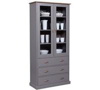 MELINA - Vitrine 2 Portes 3 Tiroirs en MDF Laqué Gris Foncé