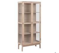 Vitrine 2 portes 80x40x180 cm en décor chêne blanchi et verre - LINEY