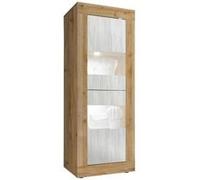 AltoBuy Vitrine 2 Portes Aspect Bois Finition Cadiz façades Blanc texturées et Verre avec LEDs - OTELLO