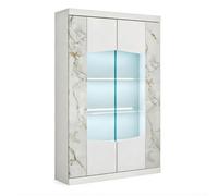 Vitrine 2 portes avec leds laqué blanc et imitation marbre - ETOLIS