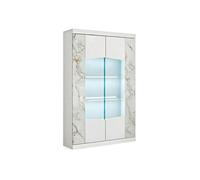 Vitrine 2 portes avec leds laqué blanc et imitation marbre - ETOLIS - ALTOBUY
