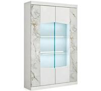 AltoBuy Vitrine 2 Portes avec LEDs laqué Blanc et Imitation marbre - ETOLIS