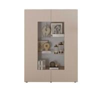 Vitrine 2 portes beige façades relief à stries verticales - JANEIRO BEIGE