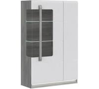 Vitrine 2 portes blanc laqué et décor chêne gris - Collection ALEXIANE