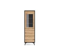 Vitrine 2 portes Chêne et Noir pieds métal 54cm - THAÏS