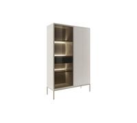 Vitrine 2 portes et 1 tiroir avec LEDs en MDF et verre fumé - Beige et noir - OVILA
