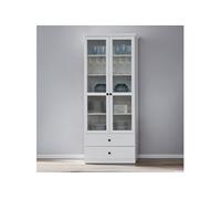 Vitrine 2 portes et 2 tiroirs 81x41x196 cm blanche - EUNOIA