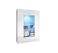REBECCA - Vitrine 2 Portes Finition Blanc Laqué Weiss Relief Damiers et Leds -