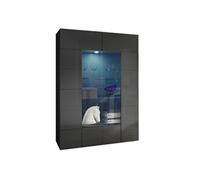 REBECCA - Vitrine 2 Portes Finition Laqué Gris Carbone Relief Damiers et Leds - Altobuy Gris G