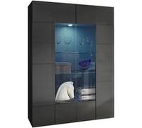 REBECCA - Vitrine 2 Portes Finition Laqué Gris Carbone Relief Damiers et Leds - Altobuy Gris G