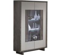 Vitrine 2 Portes Gris Acier Metallisé et Gris Mat avec Leds - AUXANE - ALTOBUY Gris G
