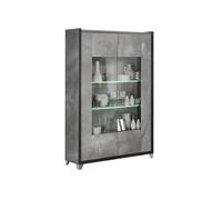 Vitrine 2 Portes Gris Aspect Pierre avec Led - HOFFMAN -