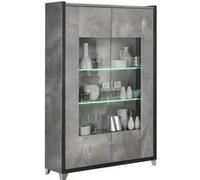 HOFFMAN - Vitrine 2 Portes Gris Aspect Pierre avec Led -