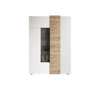 Vitrine 2 Portes Laqué Blanc et Aspect Bois Finition Cadiz - VESUVIO BLANC -