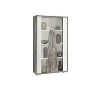 Vitrine 2 Portes Laqué Blanc et Effet Bois Taupe - DENYS -