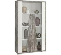 DENYS - Vitrine 2 Portes Laqué Blanc et Effet Bois Taupe -