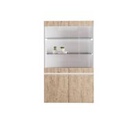 AltoBuy Chris Oak - Vitrine 2 Portes Laquée Blanc Brillant Aspect Boise avec LED