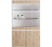 AltoBuy Chris Oak - Vitrine 2 Portes Laquée Blanc Brillant Aspect Boise avec LED