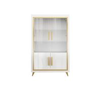 Vitrine 2 Portes Laquée Blanc et Décor Doré avec Leds - JEMMA -