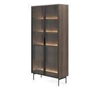 Vitrine 2 tiroirs avec LED - SELSEY LUMI - 91 cm - chêne Dunin