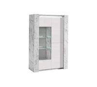 Vitrine 3 Portes Laquée Blanc et Effet Marbre avec Leds - PRAVA -