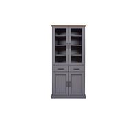 Inter Link Forenzo 4T2S - Vitrine - Armoire buffet - Armoire de salle à manger - Bois massif FSC - 4 portes - 2 tiroirs - 3 étagères - Gris/chêne Colori