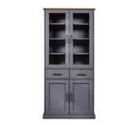 AltoBuy Vitrine 4 Portes 2 tiroirs en pin Massif teinté Gris - Fabio