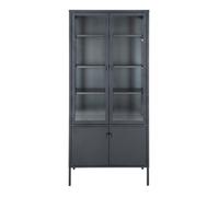 Vitrine 4 portes 80x35x180 cm en verre et métal noir