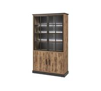 JENNA - Vitrine 4 Portes Aspect Bois et Métal Poudré Noir -