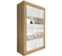 Vitrine 4 portes aspect bois finition Cadiz façades blanc texturées et verre avec Leds - OTELLO -